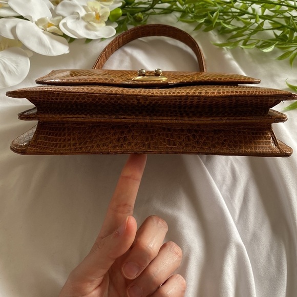 Vintage Murray Kruger Caramel Brown Snakeskin Embossed Top Handle Handbag - Picture 4 of 17